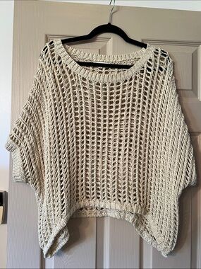 Open-Weave Scoop Neck Women's Sweater in Cream